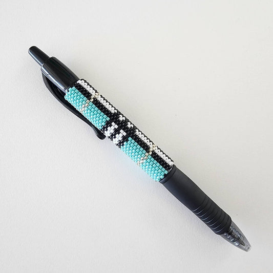 Stella Turquoise Plaid Beaded Pen Cover Wrap