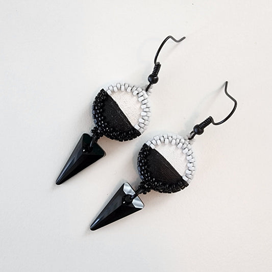 Eclipsia Black & White Crystal Spike Dangle Earrings