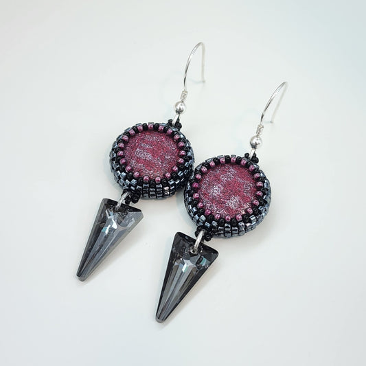 Dangergeld Gunmetal Crystal Spike Dangle Earrings